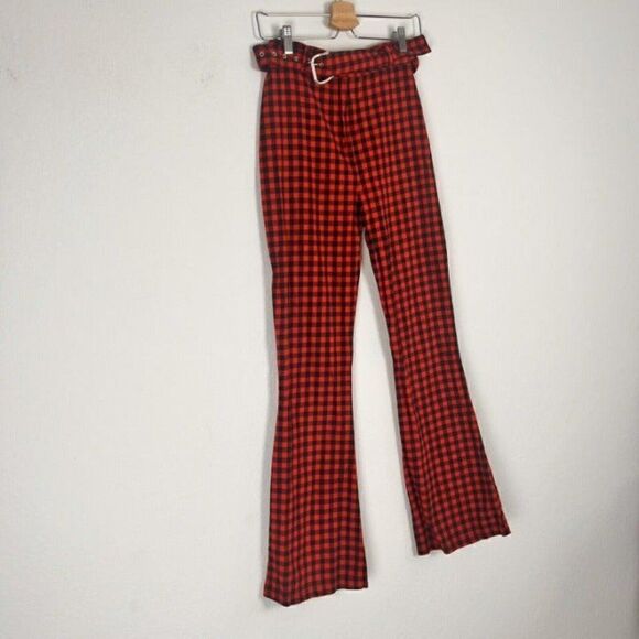 THE RAGGED PRIEST Milk It Crimson Flared Red Gingham Trouser Pants Checker Print - Picture 11 of 12